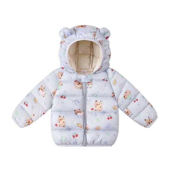 lnmuld Kids Cartoon Bear Print Puffer Jacket 3D Ear Hooded Zip Up Warm Winter Outerwear for Boys and Girls Size:2-3 Years