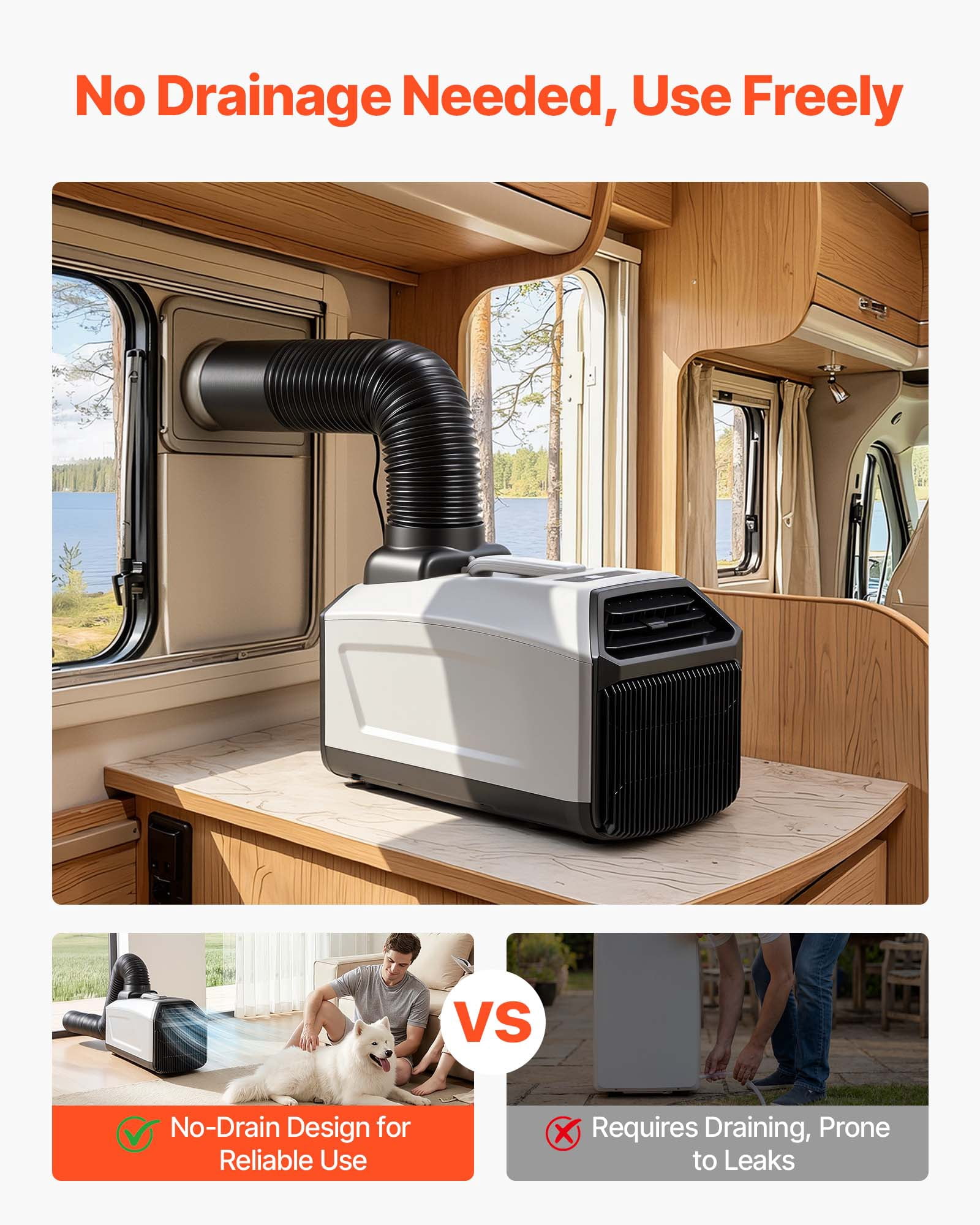 VEVOR Portable Camping Air Conditioner 3050 BTU, Tent AC Unit with Hose, Remote & Touch Control, 61–90°F Adjustable, 150 m³/h High Airflow, Low Noise, Ideal for Tent. RV, Outdoor Cooling, Dark Grey