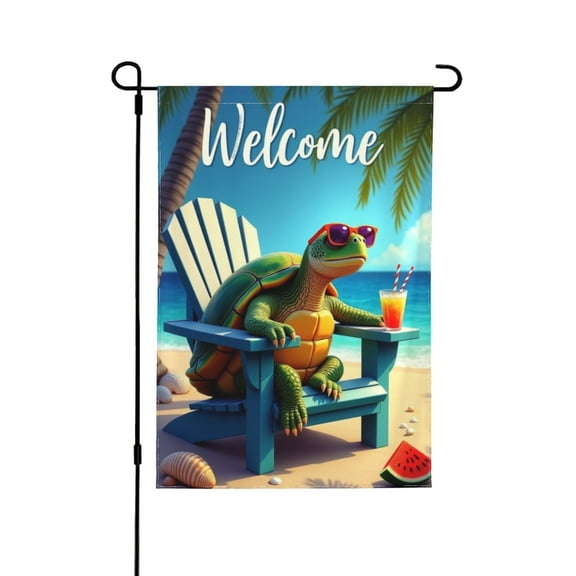Welcome Summer Garden Flag 12x18 Inch Double Sided Turtle Beach Chair Patio Decor Tropical Summer Relaxation Outdoor Yard Flag