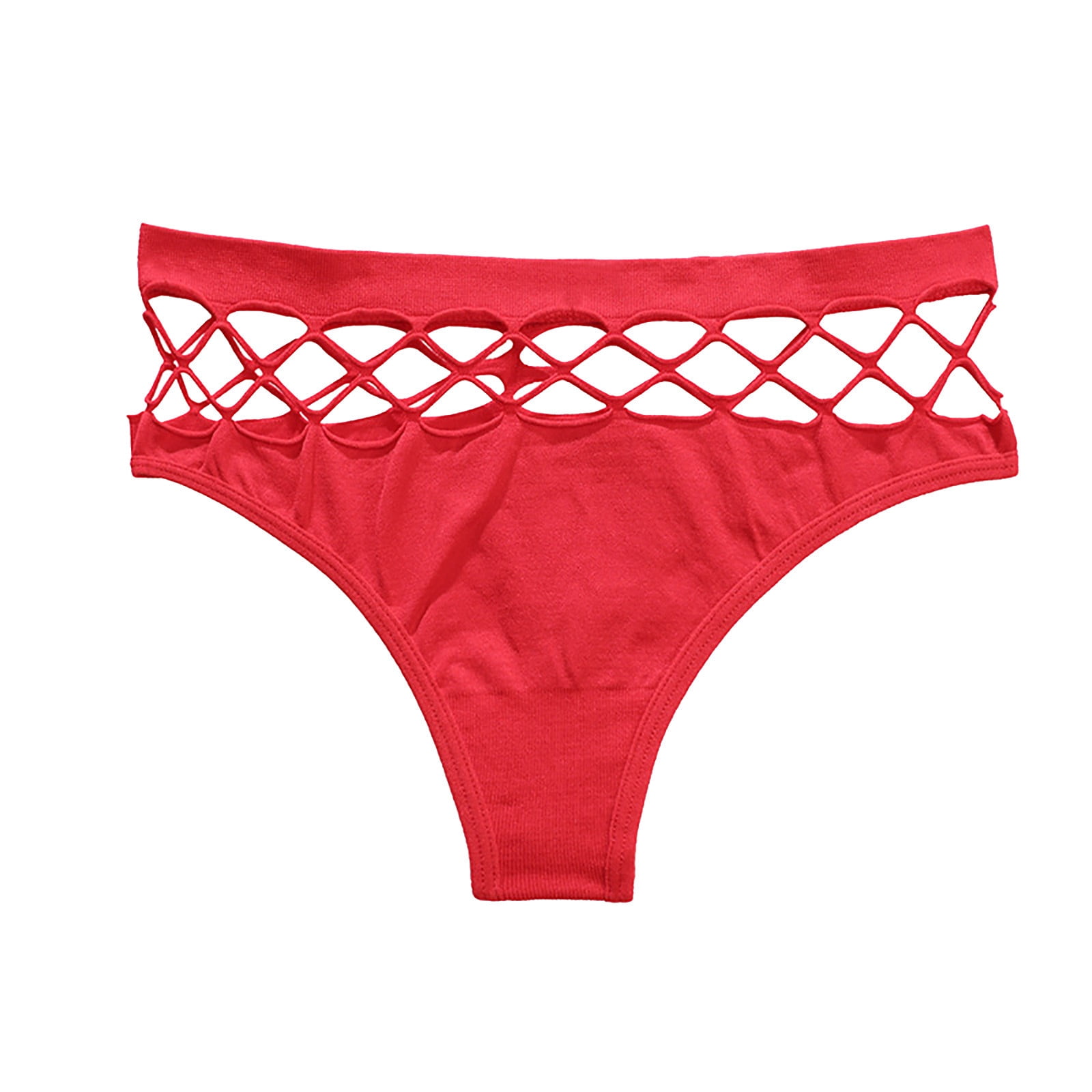 XFLWAM Women's Crochet Lace Hollow Out Panties Sexy Seamless Underwear  Solid High Waist Briefs Red L 