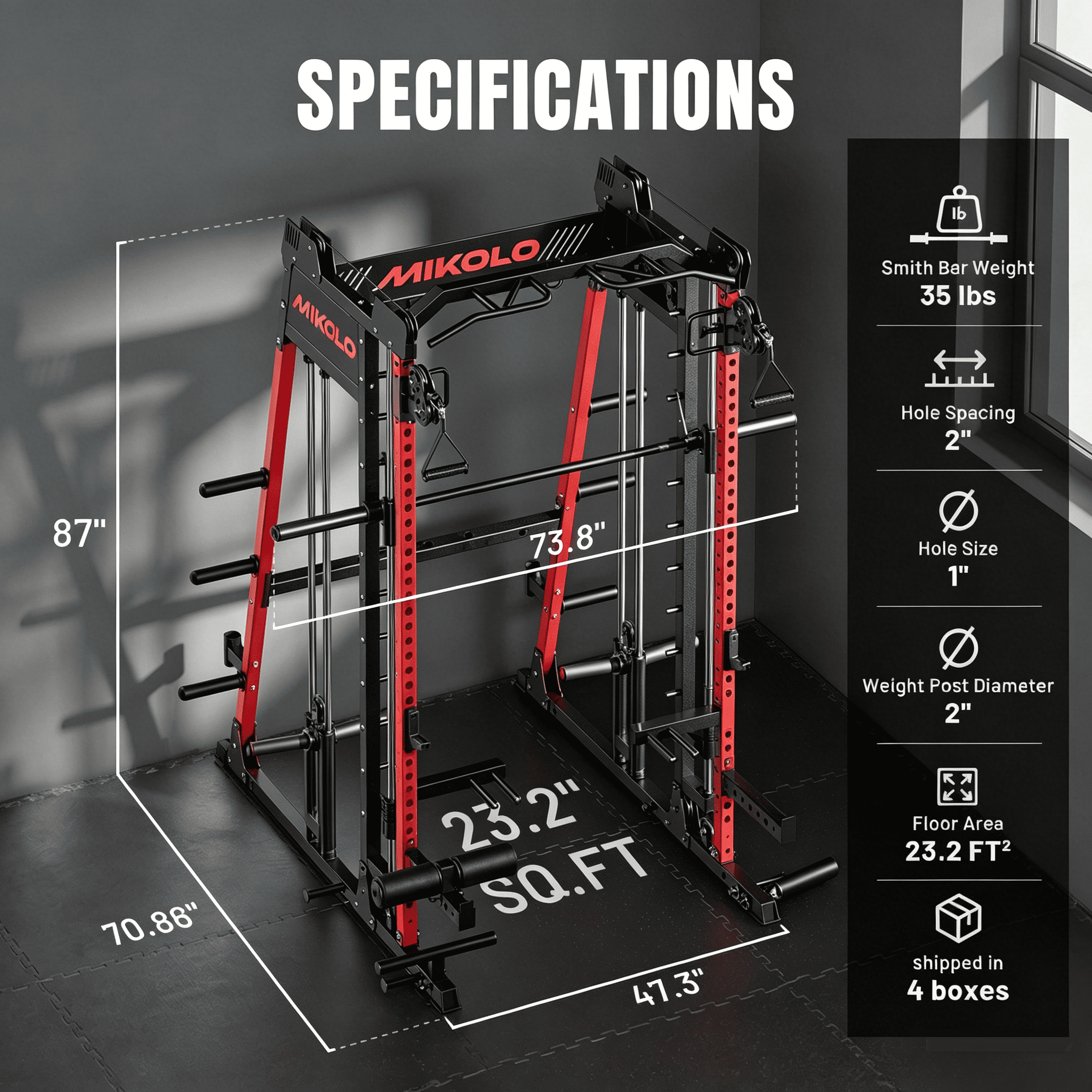 Mikolo M11 Smith Machine, All-in-One Power Rack Cage with Adjustable Cable Crossover, Vertical Leg Press and Smith Bar with 1500 lbs Capacity Barbell Combo