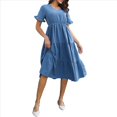 thumbnail image 1 of Vestido Informal de Mujer con Escote en V, Volantes y Corta, Corte A, Holgado, Midi Azul XL, 1 of 10