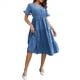 thumbnail image 1 of Vestido Informal de Mujer con Escote en V, Volantes y Corta, Corte A, Holgado, Midi Azul XL, 1 of 10