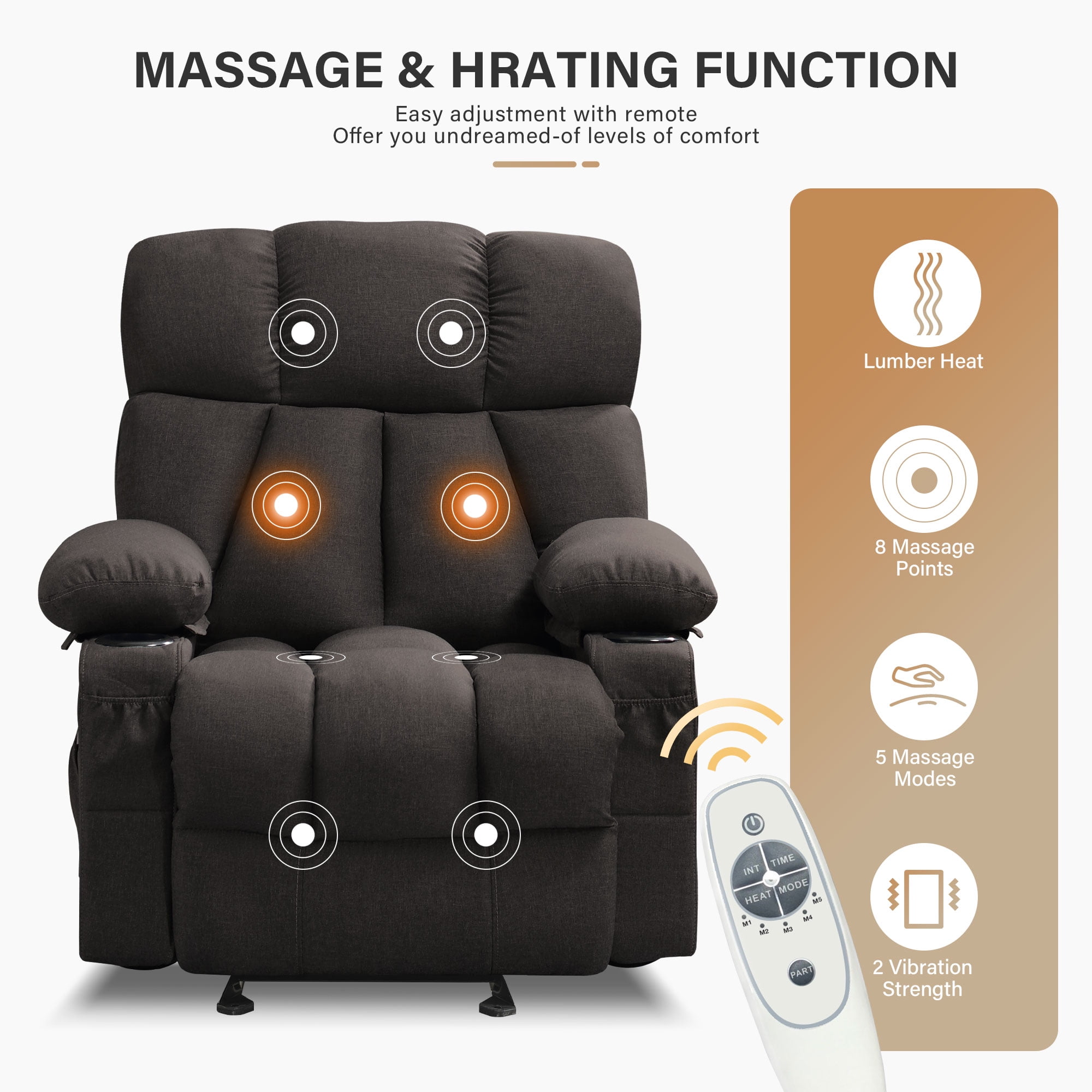 JONPONY Manual Recliner Chair with Heat Therapy and Massage Function, Heavy Duty Reclining Mechanism(图4)