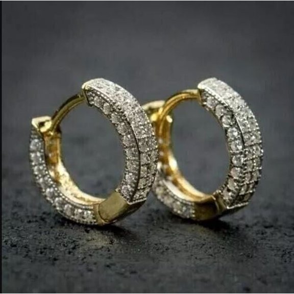 2CT Simulated Diamond Round Men's Huggie Hoop Earring 14K Yellow Gold Plated