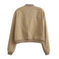 thumbnail image 4 of Chaqueta Universitaria Corta para Mujer, Larga, Abotonada, Informal, con Bolsillos. Caqui S, 4 of 7