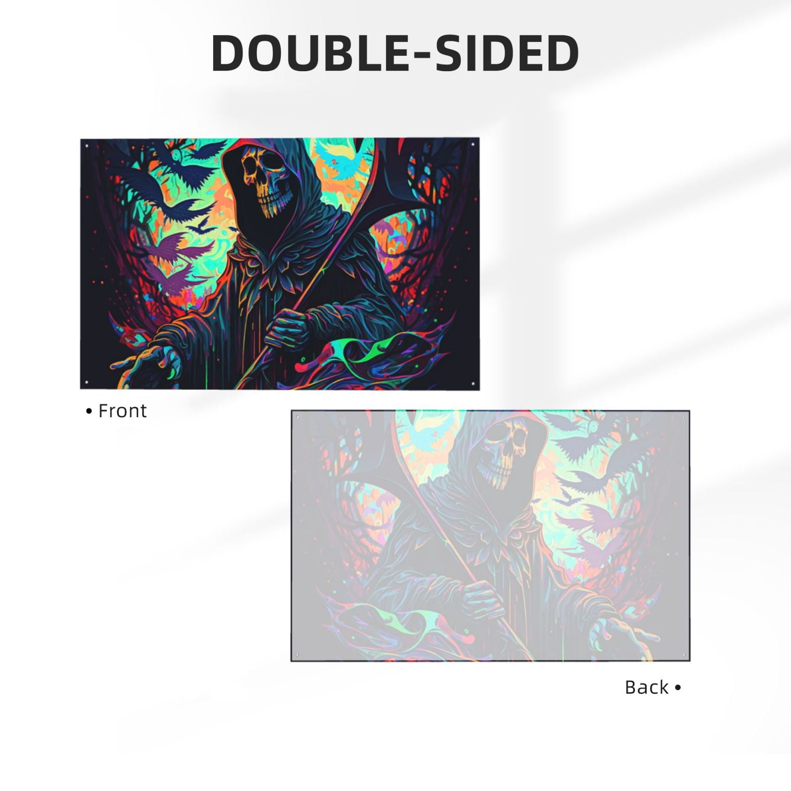Grim Reaper Dark Psychedelic Death Four Hole Decorated Banner Flag for Garden Yard Home Decoration Indoor Outdoor 4x6 Ft