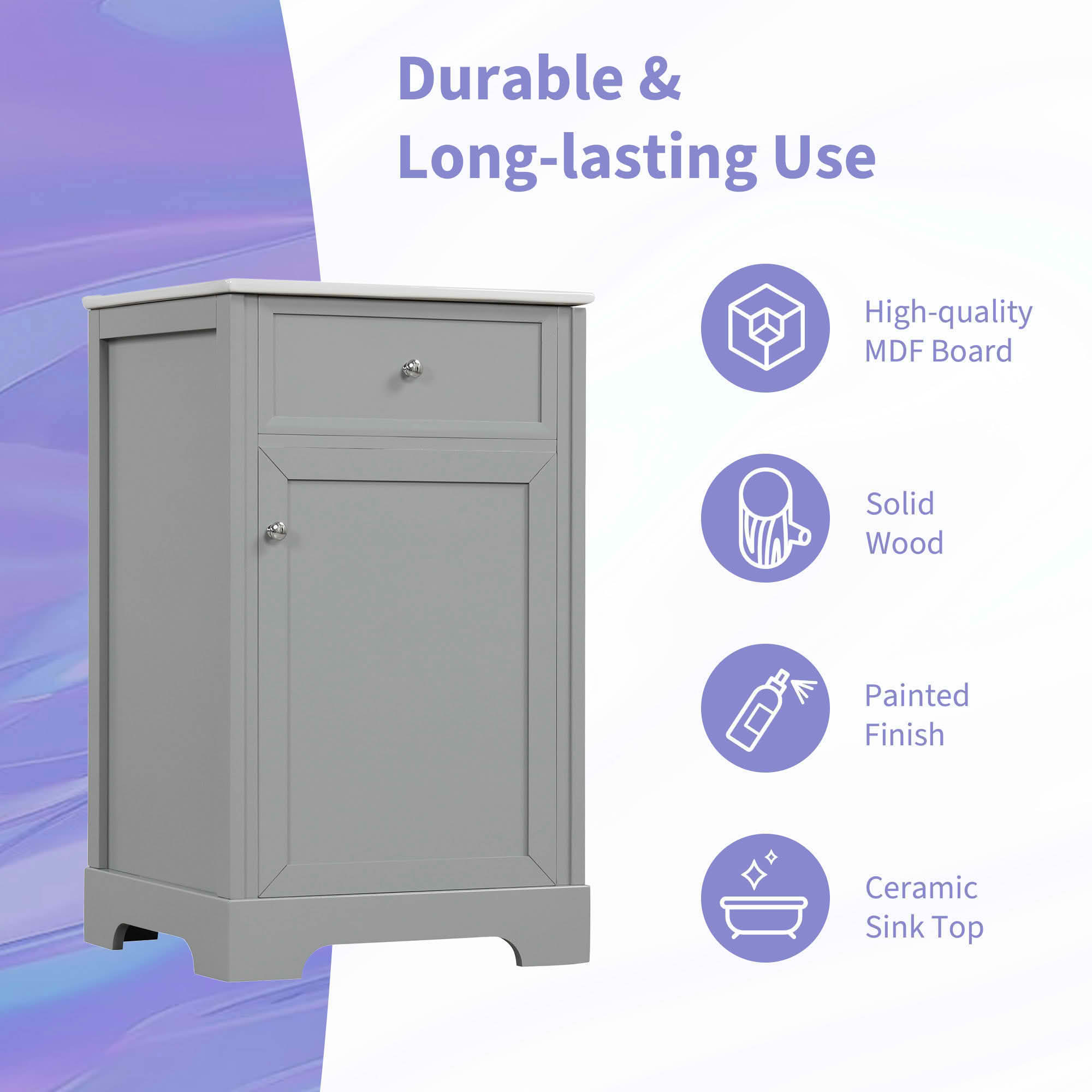 MAYEERTY 20" Bathroom Vanity with Sink Soft Closing Door Storage Rack Adjustable Shelf Gray
