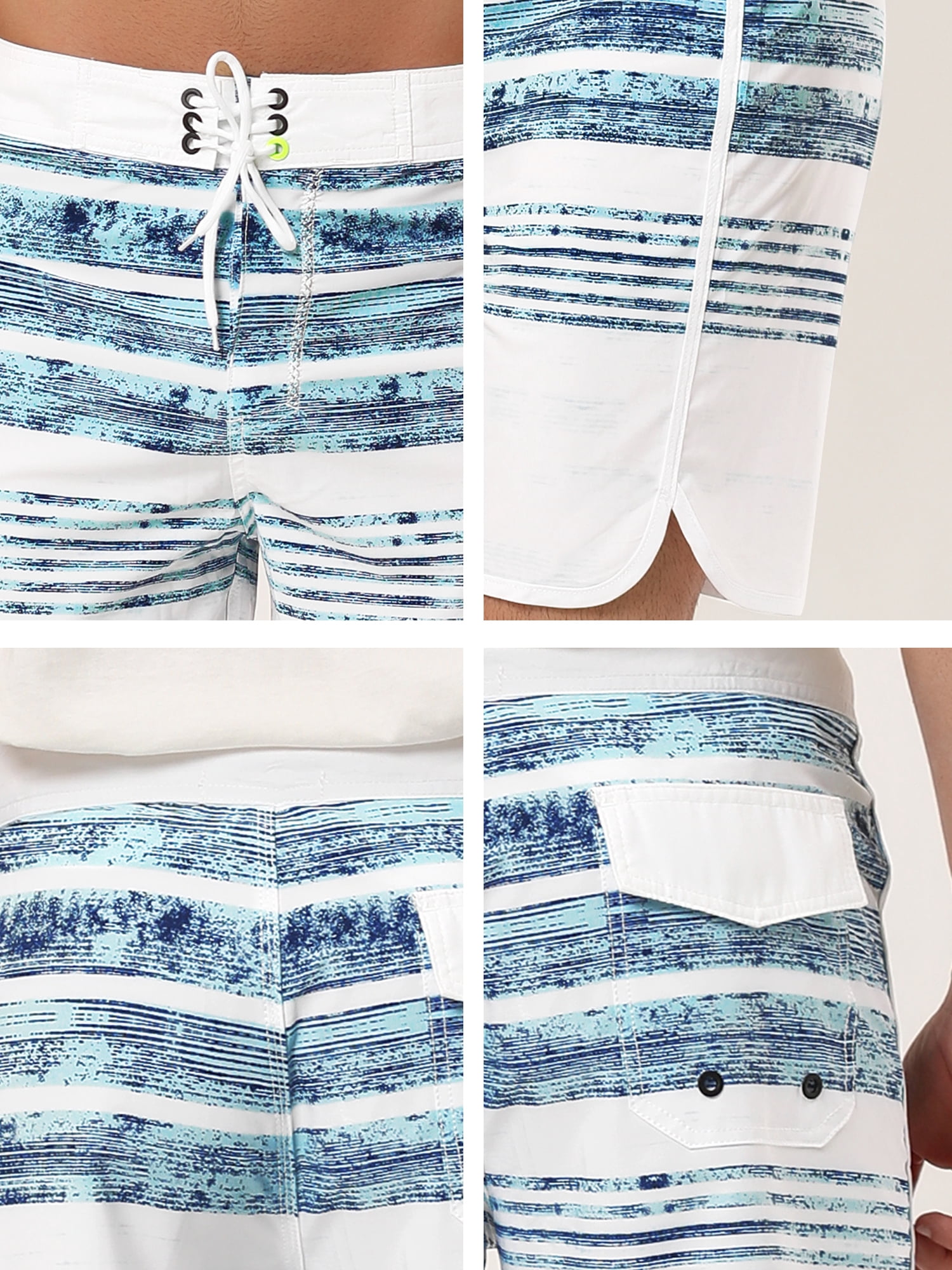 Unique Bargains Men's Striped Beach Shorts Color Block Board Surfing Shorts 32 White Blue