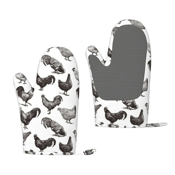 Hirioo Funny Chicken for Silicone Oven Mitts for BBQ, Baking, Cooking, Set of 2, Heat Resistant 260℃, Non-Slip Kitchen Essentials