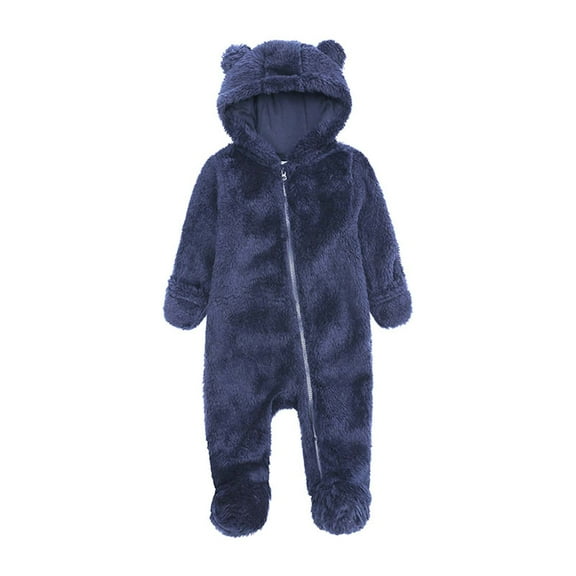 Hicidod Baby Bodysuits Long Sleeve Fleece Jumpsuits Infant Bear Ears Winter Warm Newborn Hooded Solid Color Footie Rompers