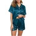 thumbnail image 6 of SDNall Womens Summer Fashion Loose Casual Half V-Neck Solid Mid-Calf Shirt Pajama Sets, 6 of 9