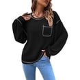 thumbnail image 3 of DYMADE Women Solid Crew Neck Pocket Casual Loose T-shirt Long Sleeve Top, 3 of 4