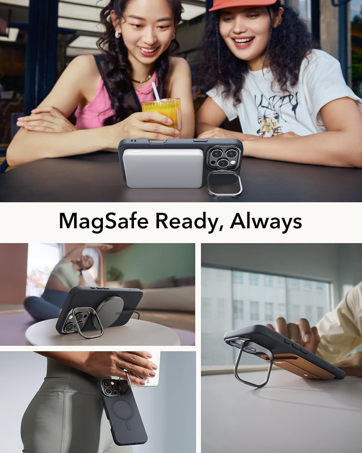 RGHJAR-ESR for iPhone 16 Pro Max Case, Silicone Case with Stand, Compatible with MagSafe, Built-in Camera Stash Stand, Magnetic Phone Case for iPhone 16 Pro Max, Cloud Series, Black