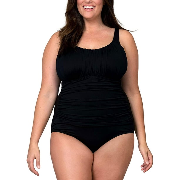 Ruched Plus Size Swimwear for Women Curvy Sizing One Piece Swimsuit with  Tummy Control 