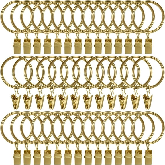 40 Pack Metal Curtain Rings with Clips, Drapery Clips Hooks, Decorative Curtain Rod Clips Hangers 1.5 Inch Interior Diameter Eyelets, Rustproof Plating Gold Color