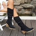 thumbnail image 4 of Rokment Women's Slouchy Mid Calf Dress Boots Ladies Fall Winter Trendy Casual Suede Pointed Toe Chunky Block High Heel Wide Calf Tall Boots Black Size 6.5, 4 of 7