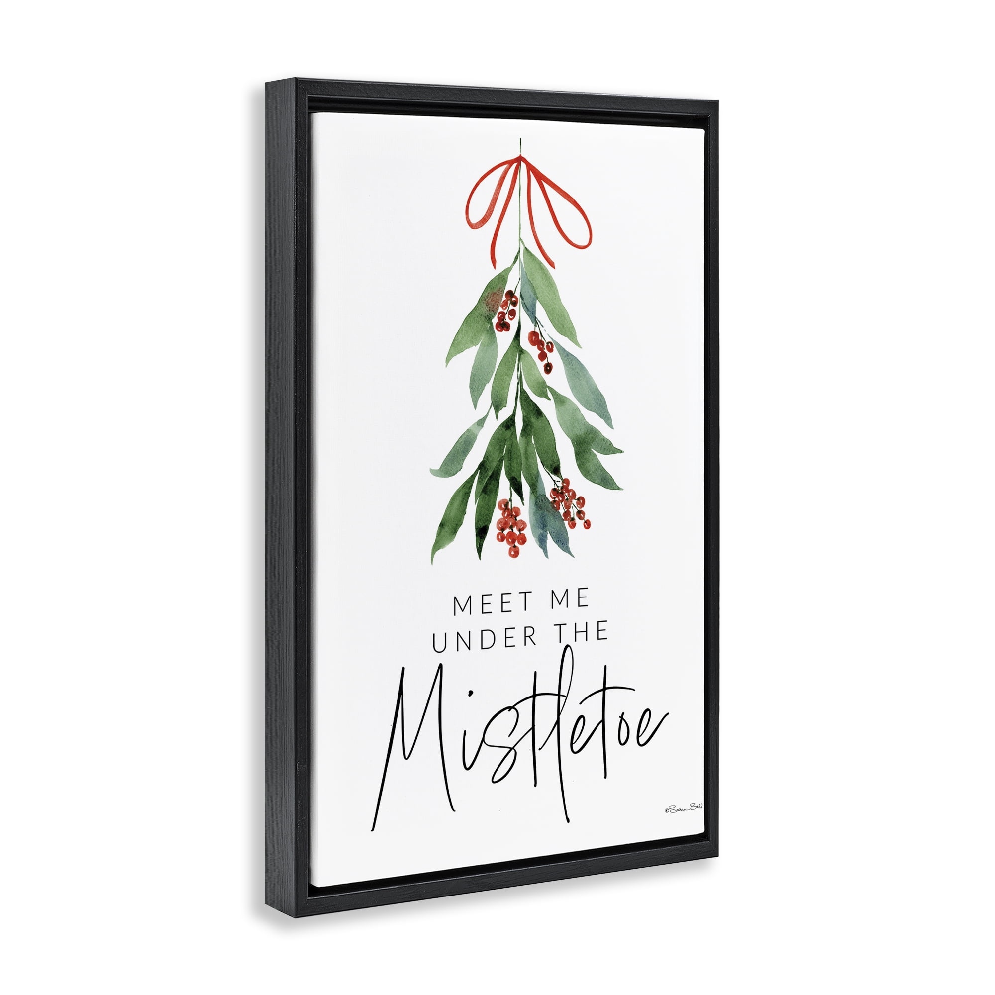 Stupell Industries Meet Me Under Mistletoe Holiday Painting Black Floater Framed Art Print Wall Art, 17 x 25