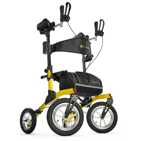 Comodità Tipo Stand Up Advance All Terrain Upright Rollator Walker with Seat and Pneumatic Tires, Folding Rolling Walker for Adults and Seniors, 4 Wheel, with Cup Holder and Cane Holder, Modena Yellow
