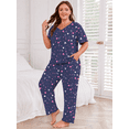 thumbnail image 4 of FEREMO Women Plus Size Pajamas Set Short Sleeve V Neck Sleepwear, 2 Piece Pjs Sets with Pockets, 4 of 8
