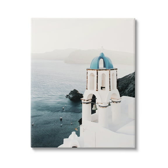 Stupell Industries Santorini Bell Tower Landscape Photography Gallery Wrapped Canvas Art Print Wall Art, 16 x 20