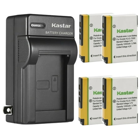 Kastar 4-Pack KLIC-7002 Battery and AC Wall Charger Replacement for Kodak KLIC-7002 K7002 Battery Kodak EasyShare V530 EasyShare V603 EasyShare V530 Zoom EasyShare V603 Zoom Camera