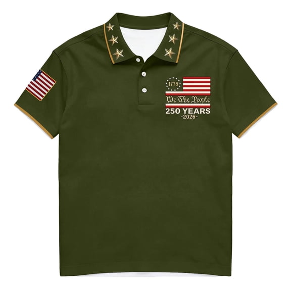 Men's USA 250th Anniversary Polo Shirt We The People Patriotic Flag Short Sleeve Golf Tee