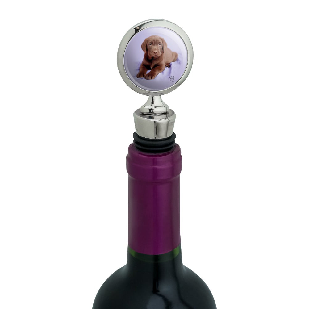 Lab Labrador Puppy Dog on Lavendar Heart Love Wine Bottle Stopper 