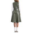 thumbnail image 3 of Vestido Midi Casual Sin Mangas de Cuero Sintético con Cuello en V para Mujeres, Botones, Talla XL, Verde Ejército, 3 of 5