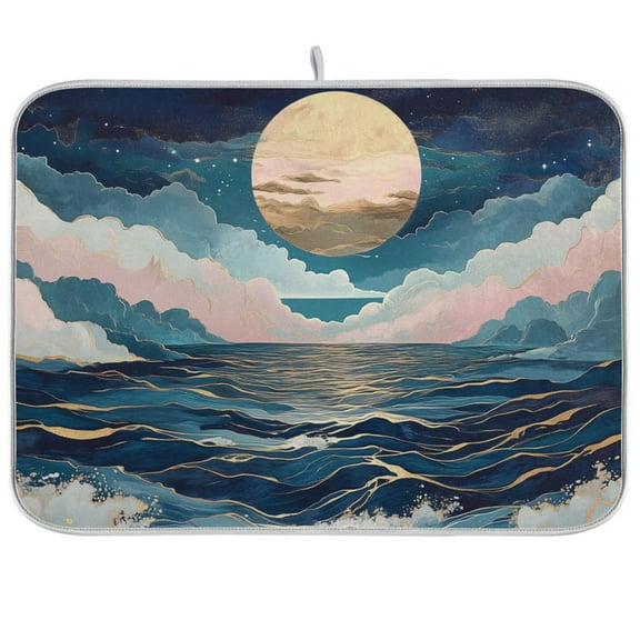 Yayeee Dish Drying Mat for Kitchen Counter Ultra Absorbent Easy Clean Pad 18x16", Rolling Waves