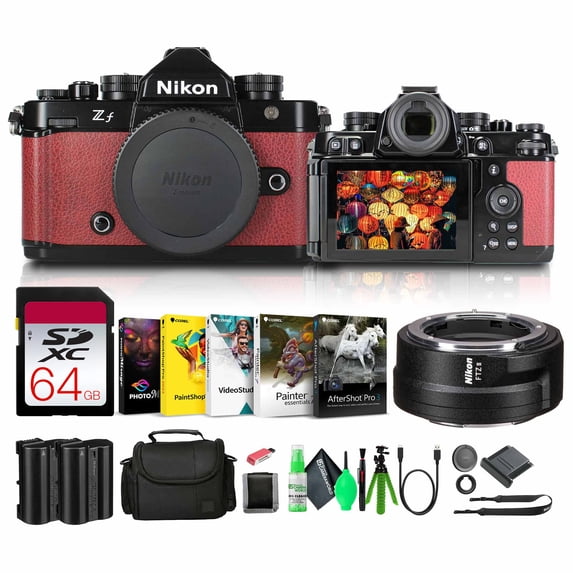 Restored Nikon Zf with 24.5MP Sensor and 4K Video Recording Mirrorless Camera Red (790126) + FTZ II Adapter + 64GB Memory Card + Bag + EN-EL15c Battery + Card Reader + Photo Software(Refurbished)
