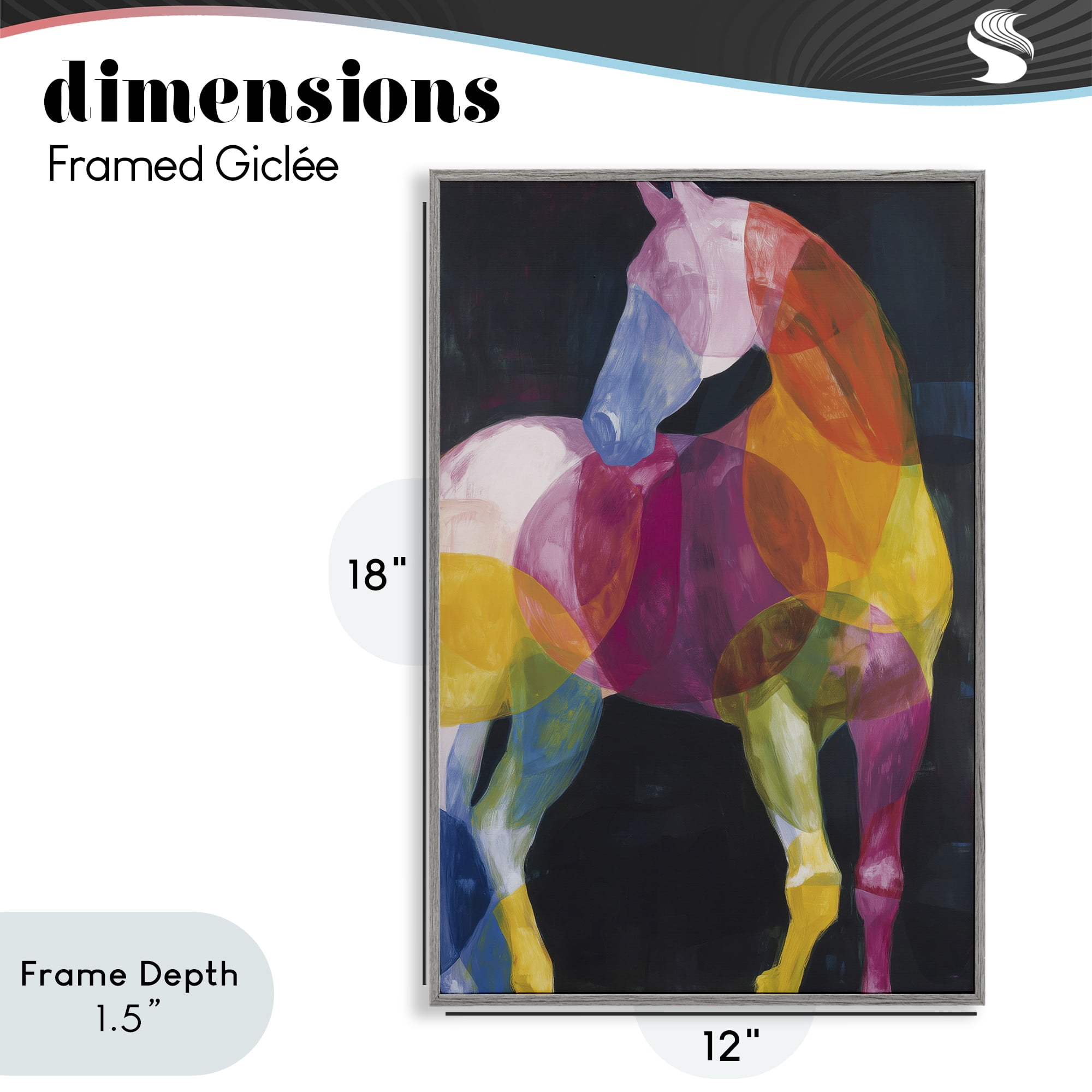 Stupell Industries Prism Horse Abstraction Gray Framed Giclee Art, design by Chromatic Storm Studio