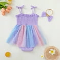 thumbnail image 5 of Sjldqy Baby Girl Romper Sleeveless Square Neck Letter Print Onesie First Birthday Romper Dress Tulle Skirt Sweet Princess Summer Soft Toddler Romper Size 6-12 Months Purple, 5 of 9