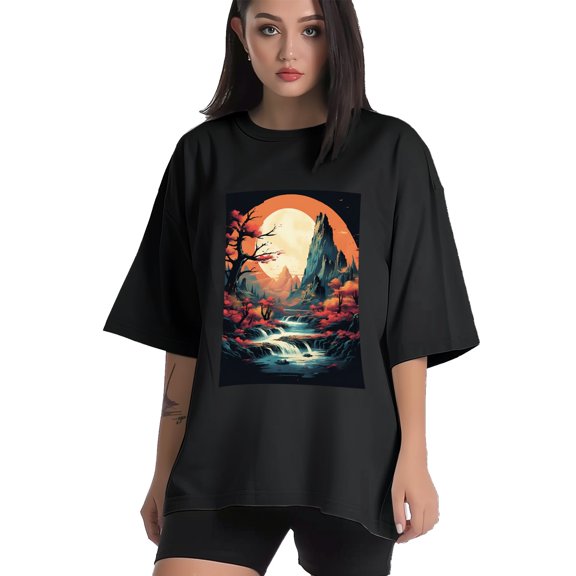 Plus Size Shirt for Women Black Tops for Women Short Sleeves Shirt for Women Mountain T Shirt Crewneck Shirt for Women XS