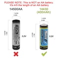 thumbnail image 4 of (4-Pack) HyperPS 3.2V LiFePo4 14430 (14 x 43mm) 400mAh Rechargeable Battery for Solar Panel Light, Tooth Brush, Shaver, Flashlight, 4 of 4
