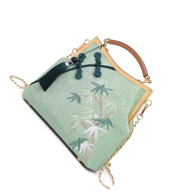 Qarigey Bolso de hombro con cadena para mujer, bolsos cruzados hechos a mano, bolsos con cierre de moda Vintage de otoño puro, portador Bolsas de mensajero y de hombro Verde
