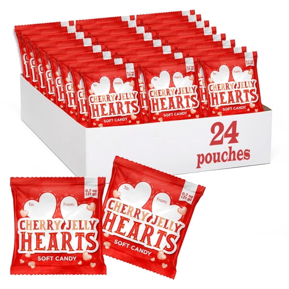 Cherry Hearts Jelly Candy - 24 Packs - Valentines Candy Individually Wrapped