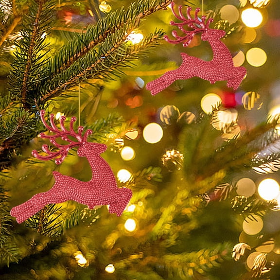 Isvgxsz 5pcs Christmas Deer Hanging Ornaments, Glitter Geetery Deer Figurines Pendants Elk for Christmas Tree Decorations Xmas Holiday Party Supplies