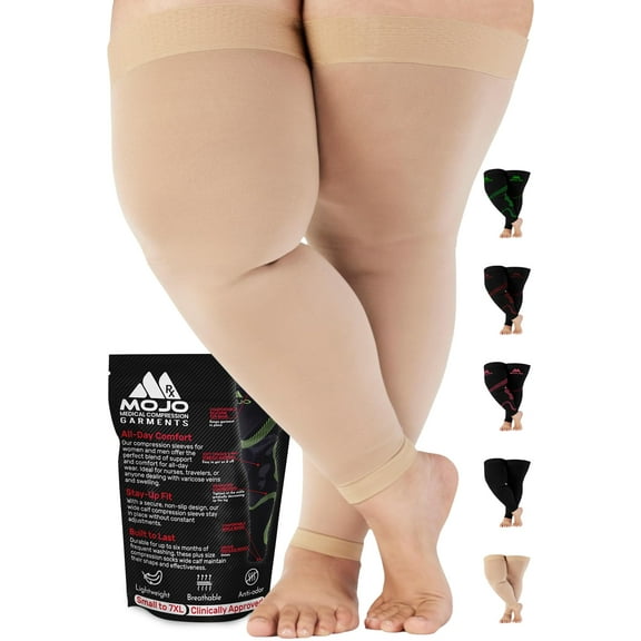 Mojo Compression Socks Extra Wide Footless Compression Stockings, Beige 2X-Large