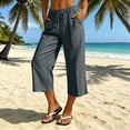 thumbnail image 4 of Posijego Women's Capri Pants Drawstring Elastic Waist Wide Leg Capris Summer Casual Cropped Loose Pants with Pockets S-3XL, 4 of 8