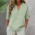 thumbnail image 5 of T Shirts for Women 2026 Summer Cotton Linen Half Sleeve V Neck Split Dressy Casual Office Work Tshirt Blouse, 5 of 7