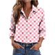 thumbnail image 4 of Camiseta de satén impresa sin forro del día de San Valentín de manga larga de las mujeres con solapa con botones, suave suéter de poliéster para primavera invierno, 4 of 9