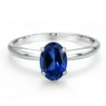 thumbnail image 3 of Gem Stone King 14K White Gold Blue Created Sapphire Solitaire Engagement Ring for Women | 1.00 Cttw | Oval 7X5MM | Gemstone September Birthstone | Size 5, 3 of 6