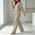 thumbnail image 4 of Aimik Lounge Sets for Women Striped Long Sleeve Crewneck Top and Wide Leg Long Pants Set Fall Winter Casual Womens Striped Set, 4 of 6