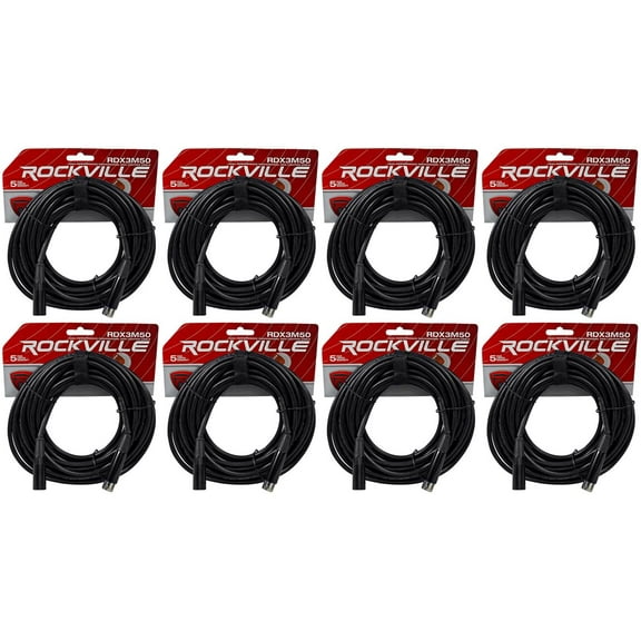 (8) Rockville RDX3M50 50 Foot 3 Pin DMX Lighting Cables 100% OFC Female to Male