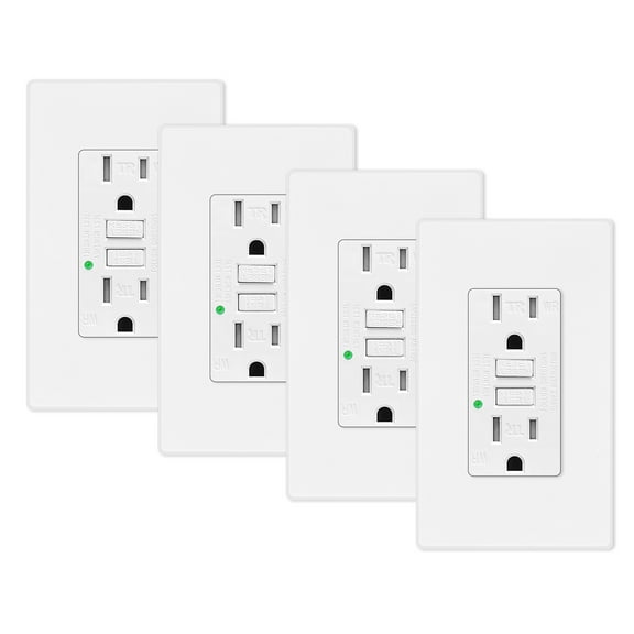 GREENCYCLE 4PK 15A / 125V Tamper Resistant Weather Resistant GFCI Outlets with LED Indicator Decorative Wall Plates Screws Included Residential and Commercial Grade ETL Certified White