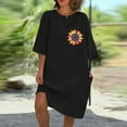 thumbnail image 2 of lcziwo Holiday Dresses for Women 2026 Cotton Linen Short Sleeve Wedding Guest Dress Solid Color Loose Flowy Crew Neck Casual Dress Black XXL, 2 of 5
