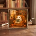 thumbnail image 4 of Natural Wood Framed Cute Ghost Reading Book Halloween Wall Art Print 20x20cm Vintage Spooky Pumpkin Illustration Wall Hanging Decor For Bedroom Living Room Holiday Tabletop Picture, 4 of 7