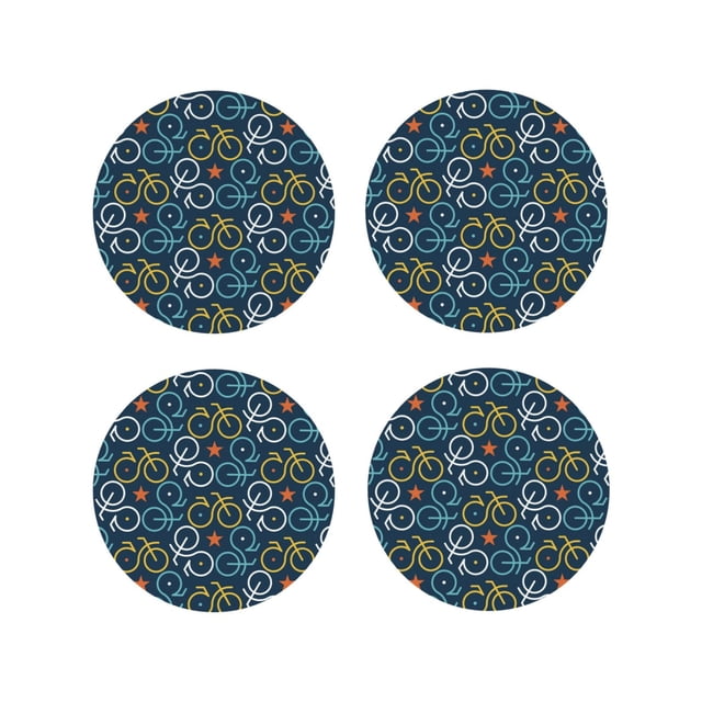 Vsdgher Bicycle Colorful Print Leather Coasters for Drinks, Durable Drink Coasters 4 Set for Tabletop Protection, Luxurious Home Décor and Housewarming Gift-Round Shape