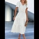 thumbnail image 5 of Vestido Bohemio Informal de Corta con Escote en V y Dobladillo para Mujer, Color Beige, Talla L, 5 of 9